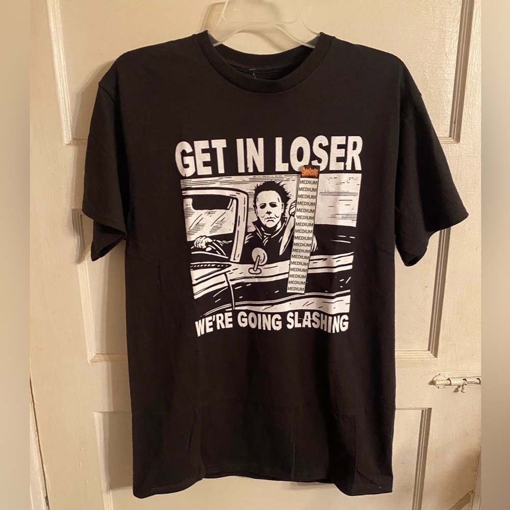 Spencer's Halloween Michael Myers "Get In Loser" Funny Horror Graphic T-Shirt.